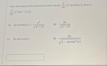 Fill in the letter of the expression which equals