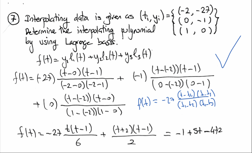 ( 7 ) Interpolating data is given as ( t i , y i
