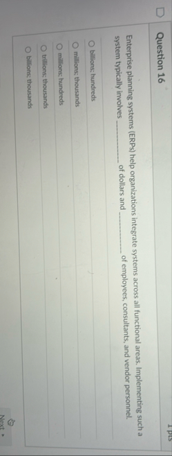 Question 1 6 Enterprise planning systems ( ERPs )