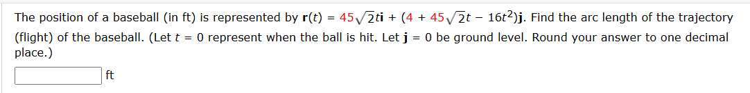 The position o f a baseball ( i n f t ) i s