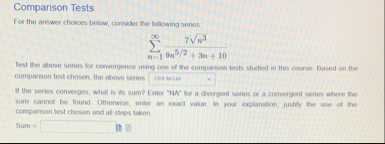 Comparison Tests For the answer choices below,