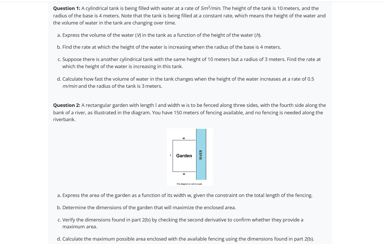 Question 1 : A cylindrical tank i s being filled