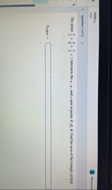 6 0 0 pts / 1 1 0 0 Resources Question 7 of 1 1
