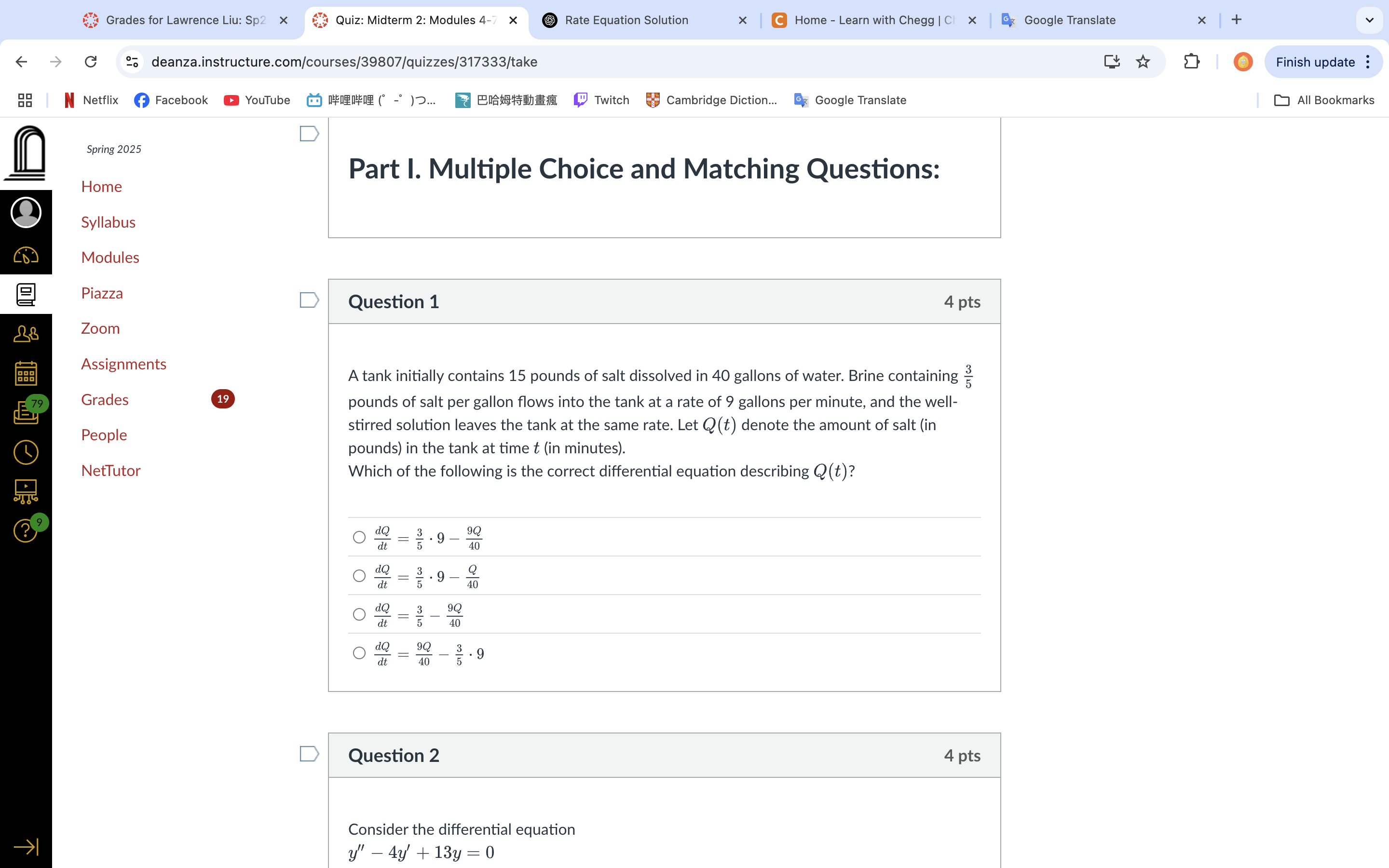 Question 1 A tank initially contains 1 5 pounds o