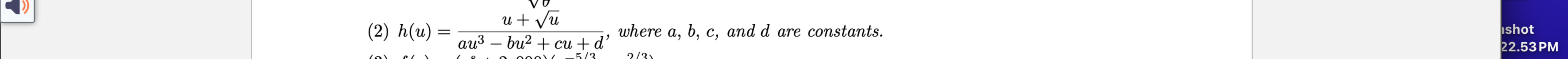 determin derivative ( 2 ) h ( u ) = ( u + \ sqrt