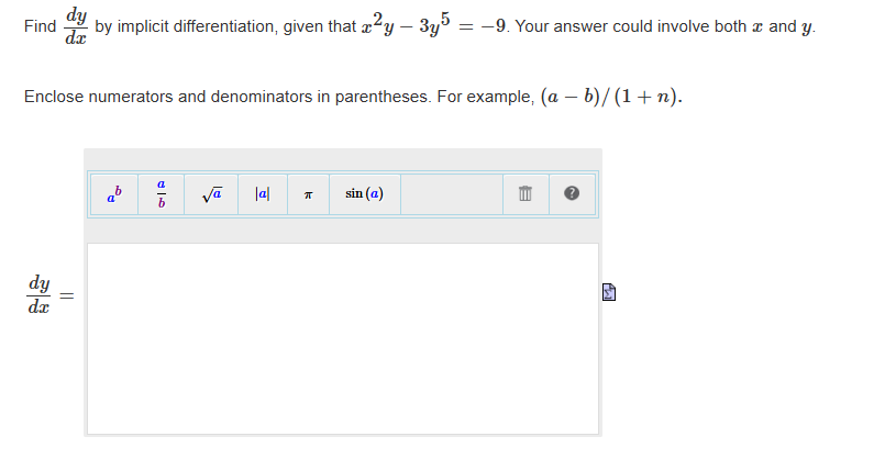Find d y d x b y implicit differentiation, given