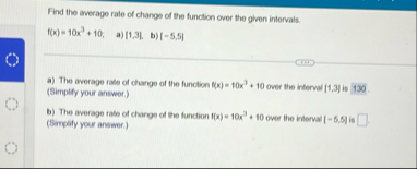 Find the average rale of change of the function