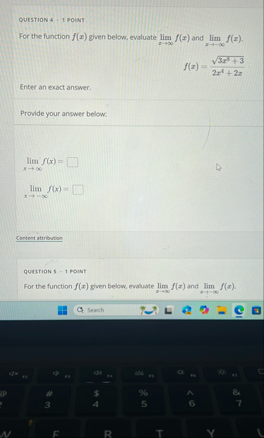 QUESTION 4 - 1 POINT For the function f ( x )