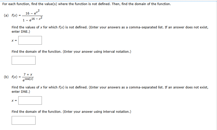 For each function, find the value ( s ) where the