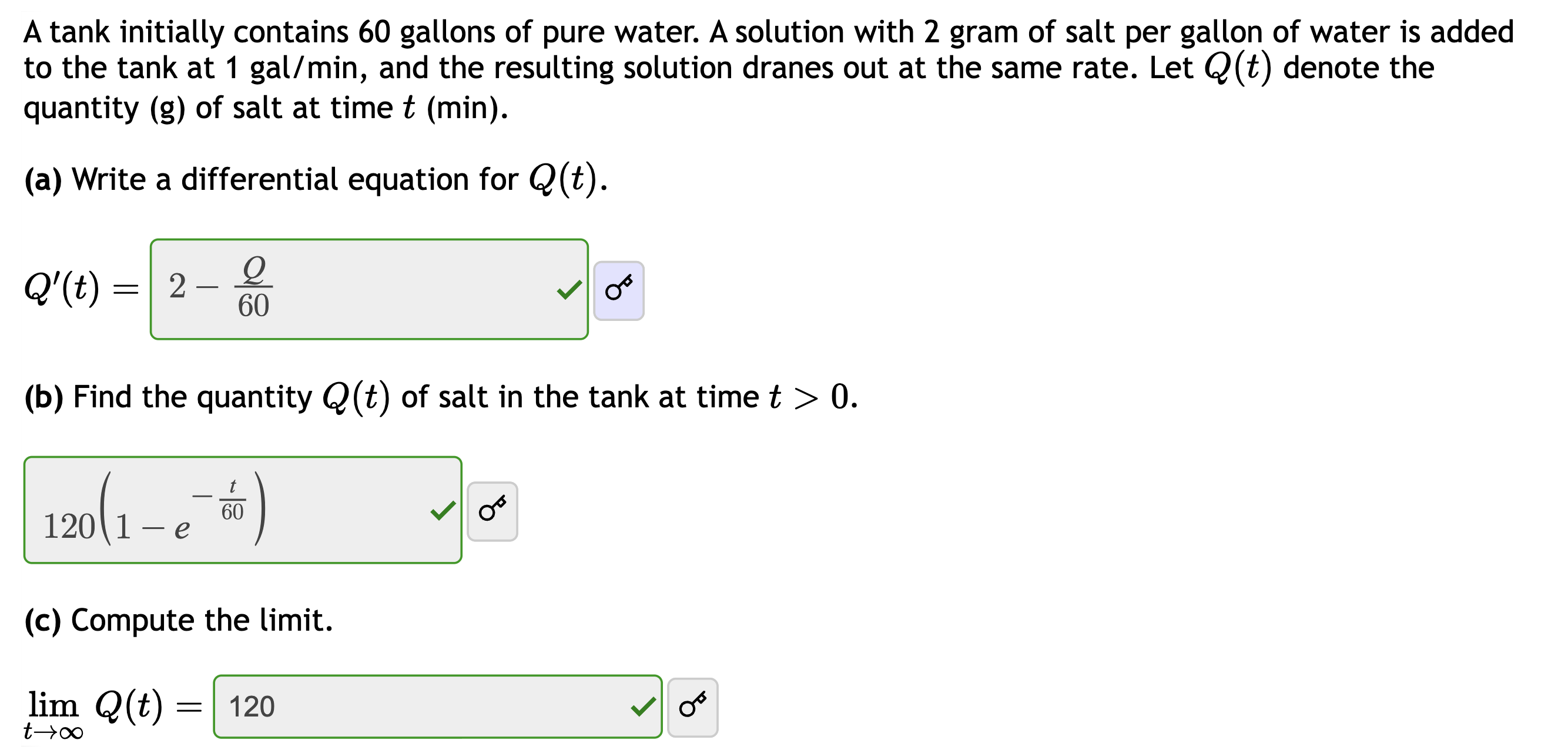 A tank initially contains 6 0 gallons o f pure
