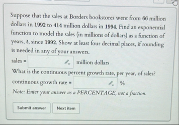 Suppose that the sales at Borders bookstores went