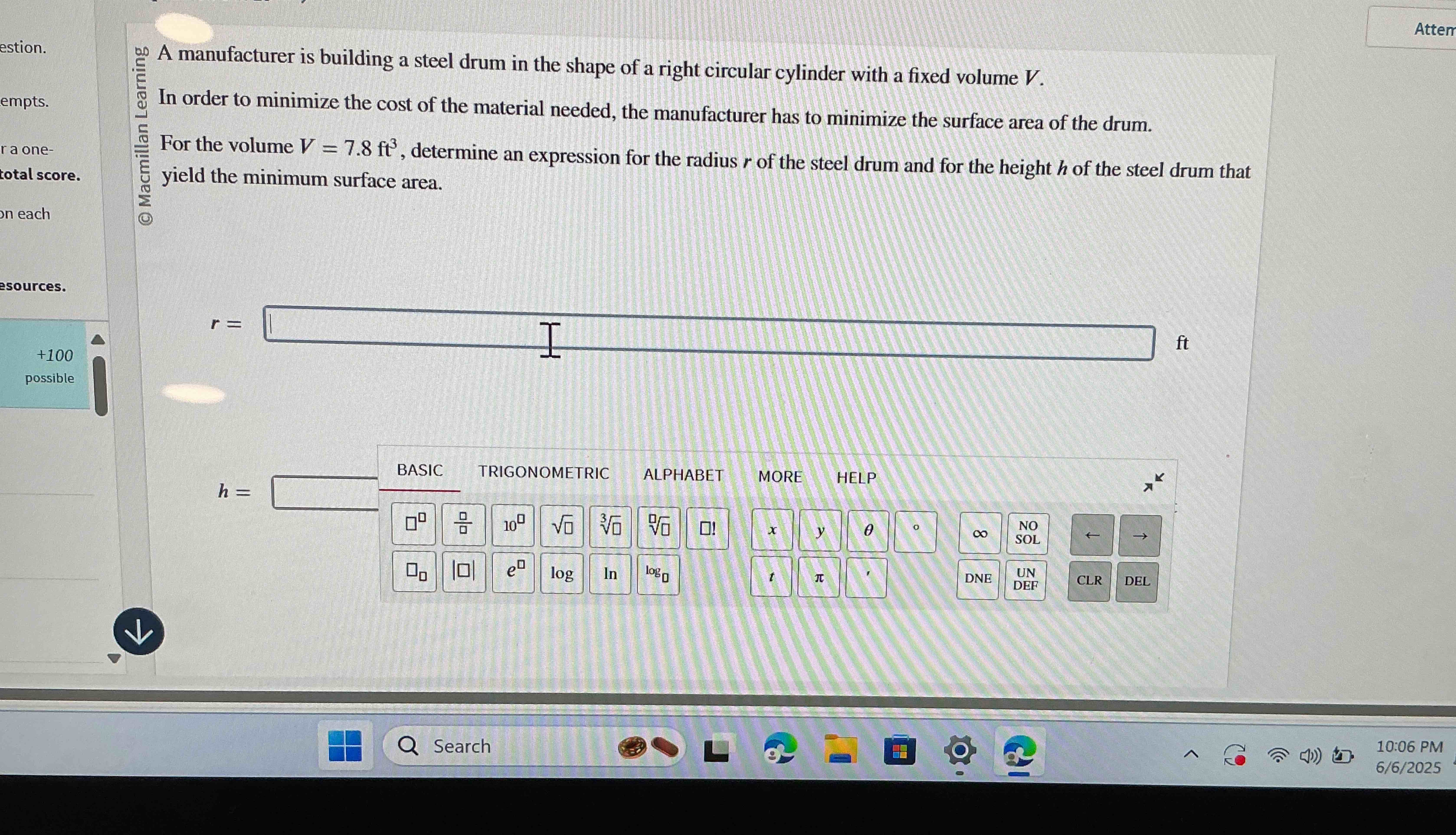 A manufacturer i s building a steel drum i n the