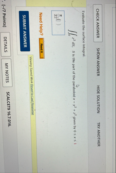 SHOW ANSWER HIDE SOLUTION TRY ANOTHER Evaluate