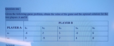 Question one Given the following game problem,