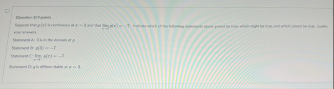 ( Question 2 ) 9 points your answers. Statement A