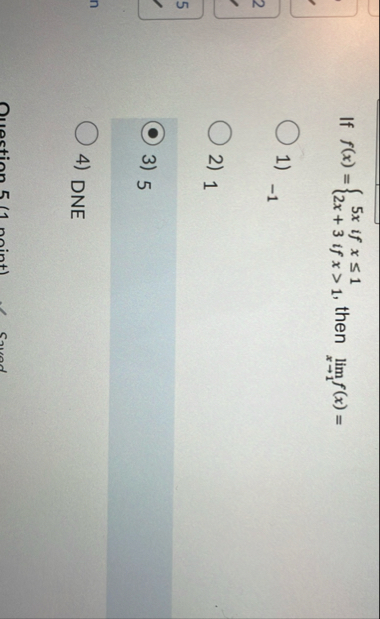 If f ( x ) = { 5 x i f x 1 2 x 3 i f x  style=