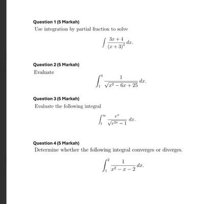 Question 1 ( 5 Markah ) Use integration b y