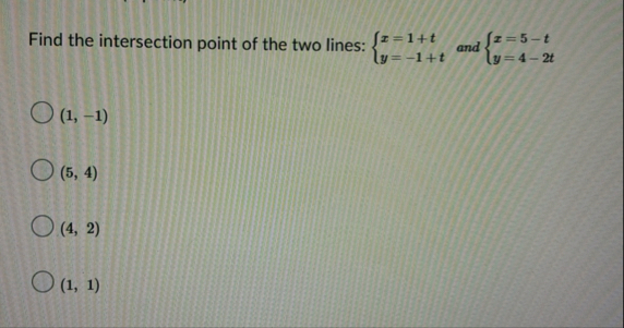 Find the intersection point of the two lines: x =