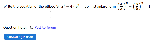 Write the equation o f the ellipse 9 * x 2 + 4 *