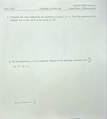 Implicit Differentiation MAC 2 3 1 1 Learning
