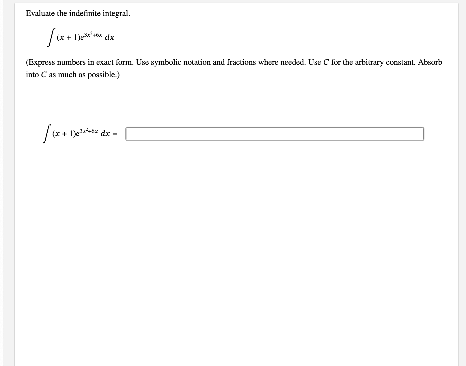 Evaluate the indefinite integral. ( x + 1 ) e 3 x