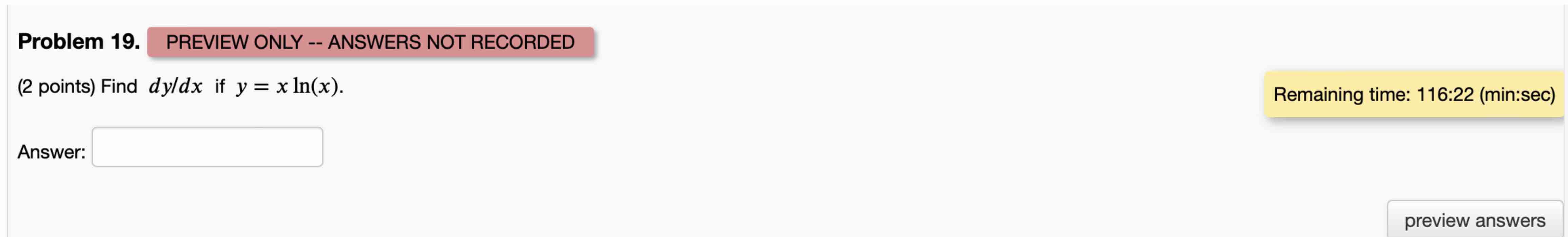 Problem 1 9 . PREVIEW ONLY - - ANSWERS NOT