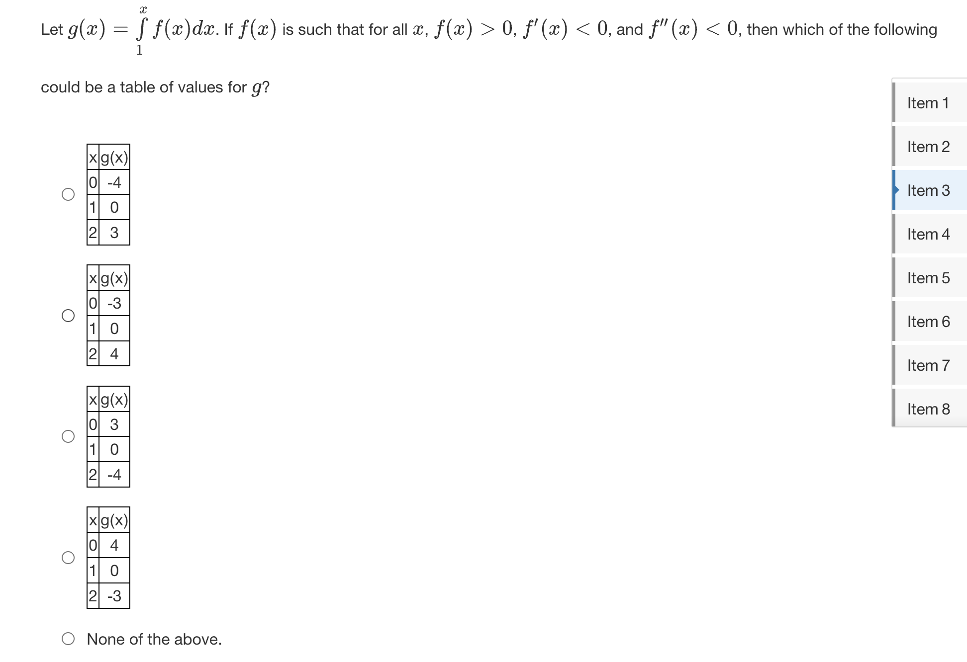 Let g ( x ) = 1 x f ( x ) d x . I f f ( x ) i s