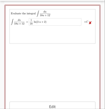 Evaluate the integral d u 1 8 u 1 2 . d u 1 8 u 1