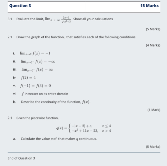 Question 3 1 5 Marks 3 . 1 Evaluate the limit ,