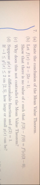 ( a ) State the conclusion of the Mean Value