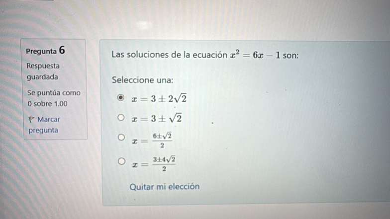 Pregunta 6 Respuesta guardada Se punt a como 0