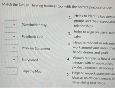 Match the Design Thinking business tool with the
