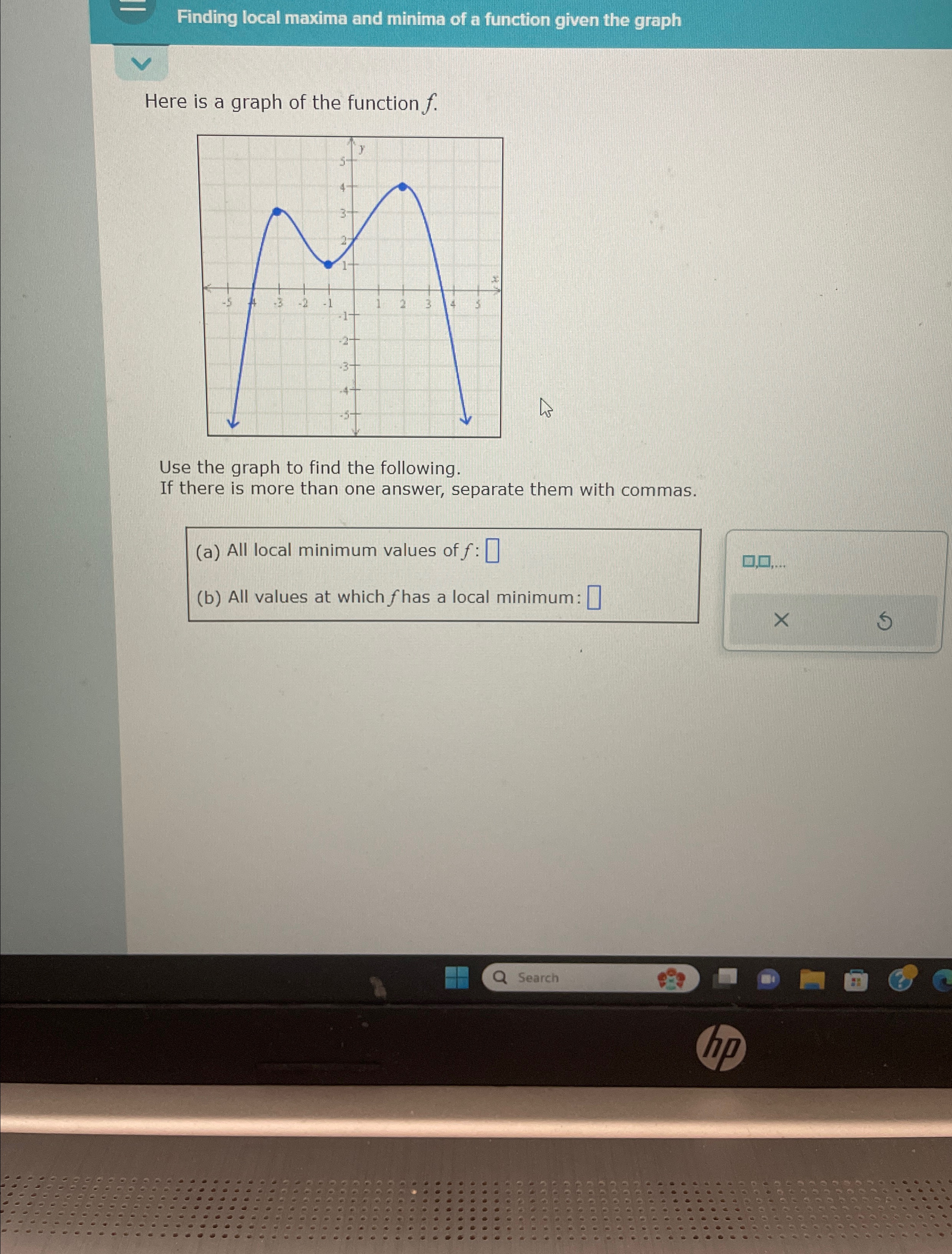 Finding local maxima and minima of a function