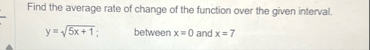 Find the average rate of change of the function