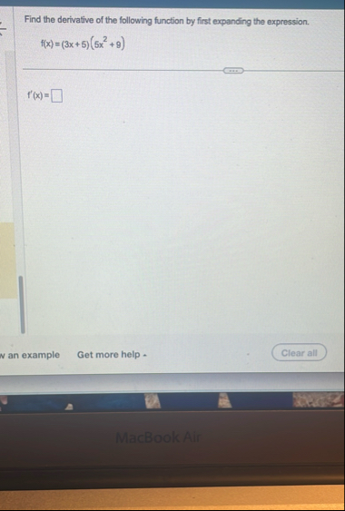 Find the derivative of the following function by