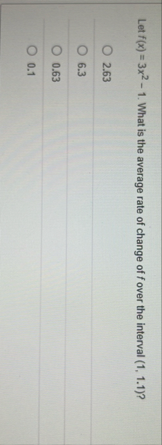Let f ( x ) = 3 x 2 - 1 . What is the average