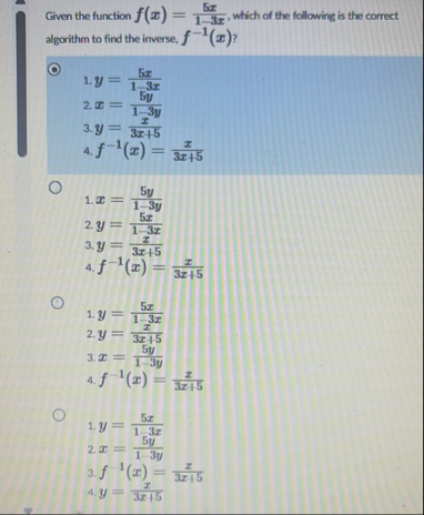 Given the function f ( x ) = 5 x 1 - 3 x , which
