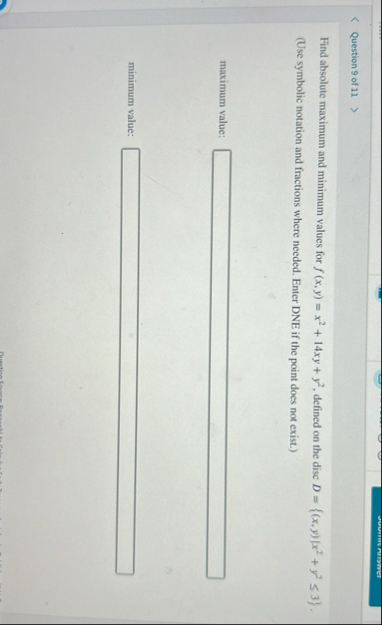 Question 9 of 1 1 Find absolute maximum and