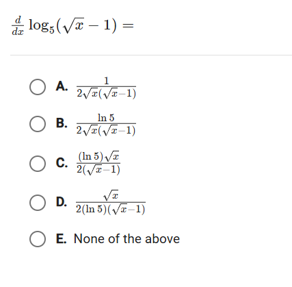 d d x l o g 5 ( x 2 - 1 ) = A . 1 2 x 2 ( x 2 - 1