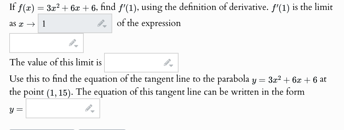 I f f ( x ) = 3 x 2 + 6 x + 6 , find f ' ( 1 ) ,