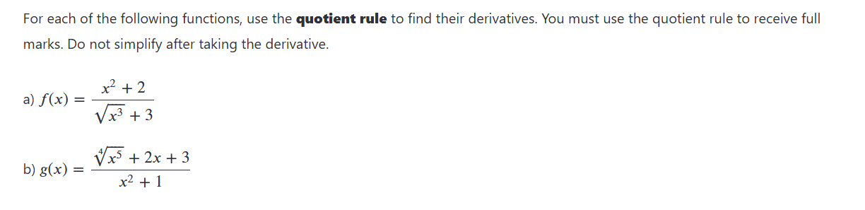 For each o f the following functions, use the