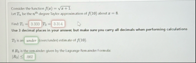 Consider the function f ( x ) = x 1 2 . let T n