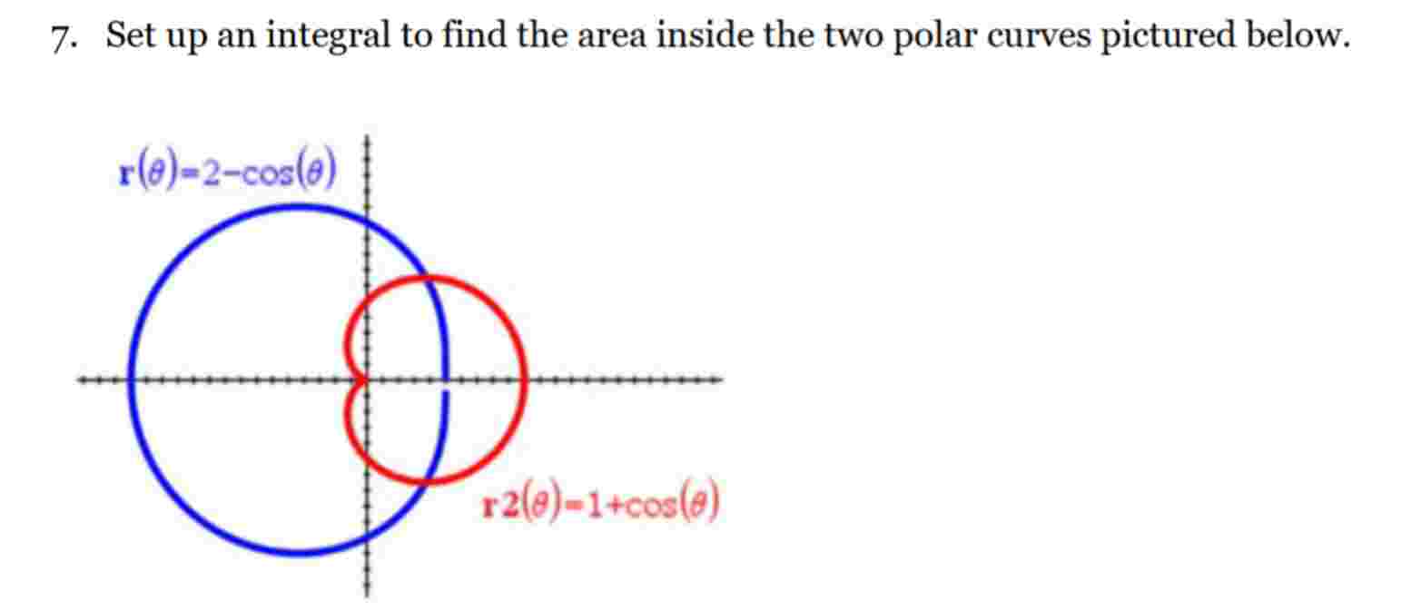 7 . Set up an integral to find the area inside