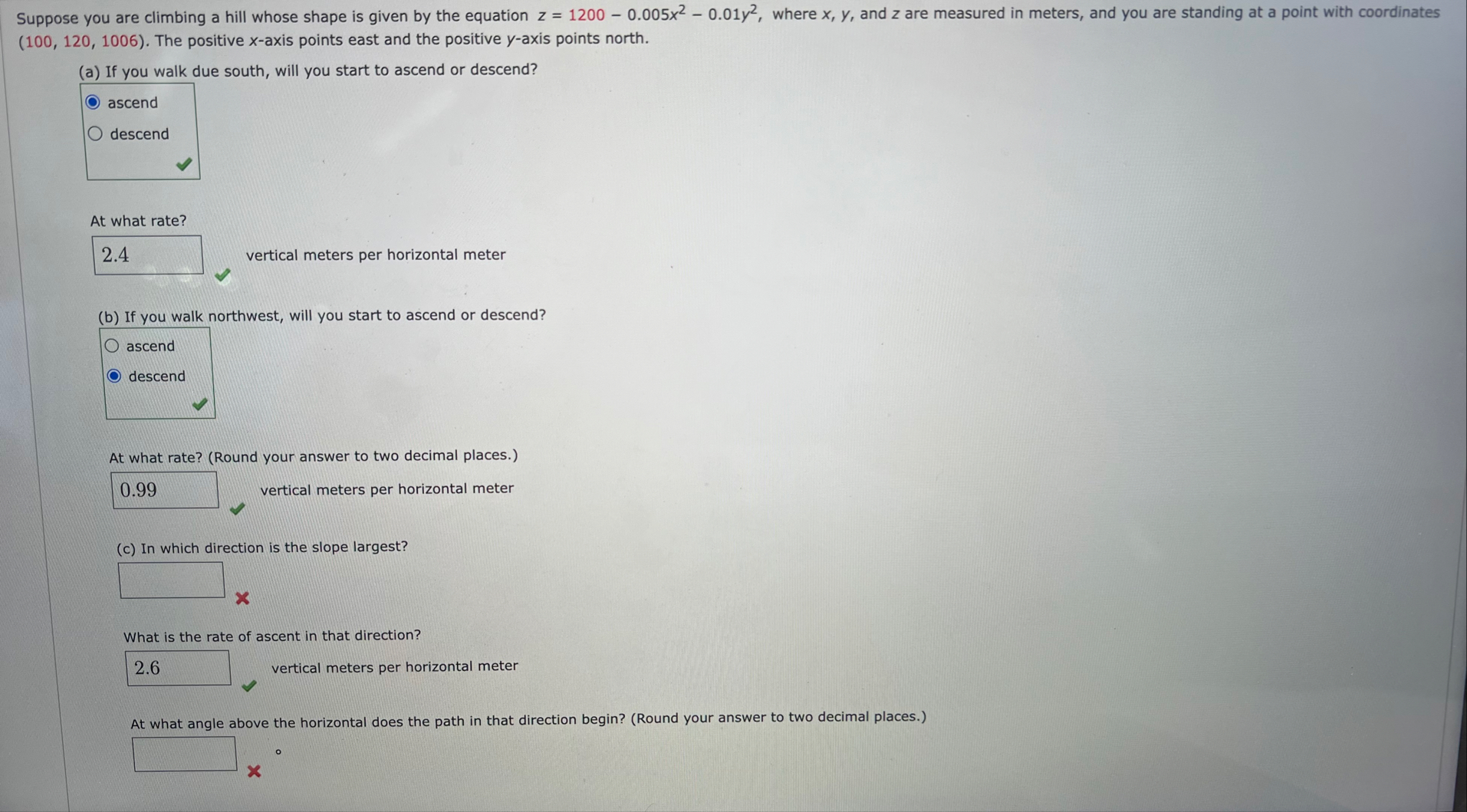 Suppose you are climbing a hill whose shape is