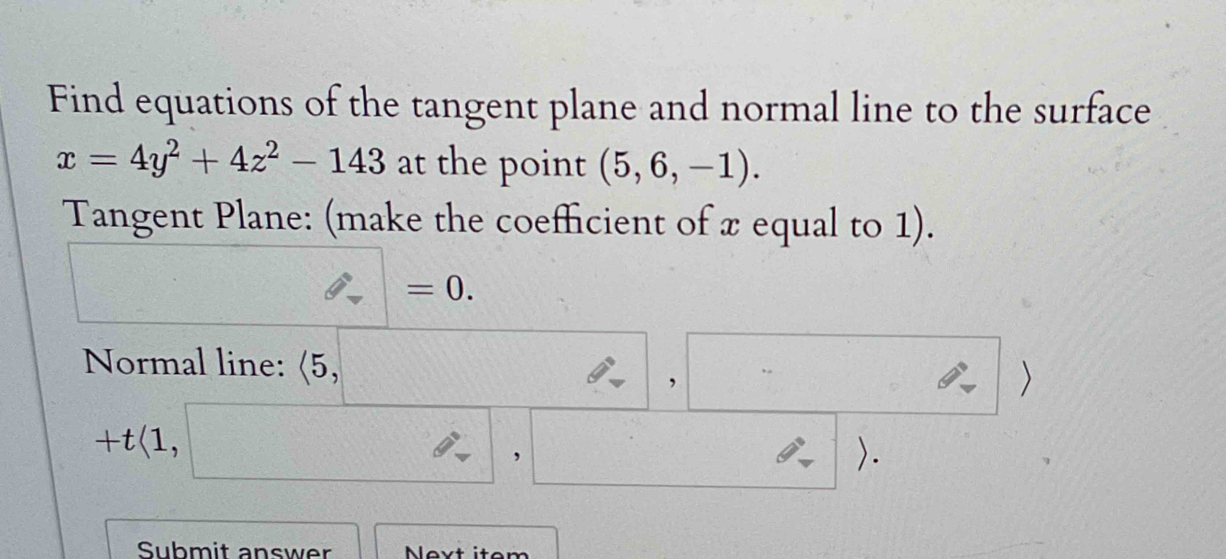 Find equations o f the tangent plane and normal