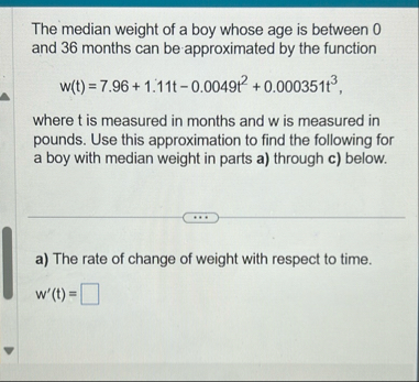The median weight of a boy whose age is between 0