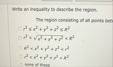 Write an inequality to describe the region. The