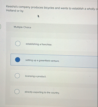 Keesha's company produces bicycles and wants to