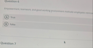 Question 6 Empowerment, teamwork, and good