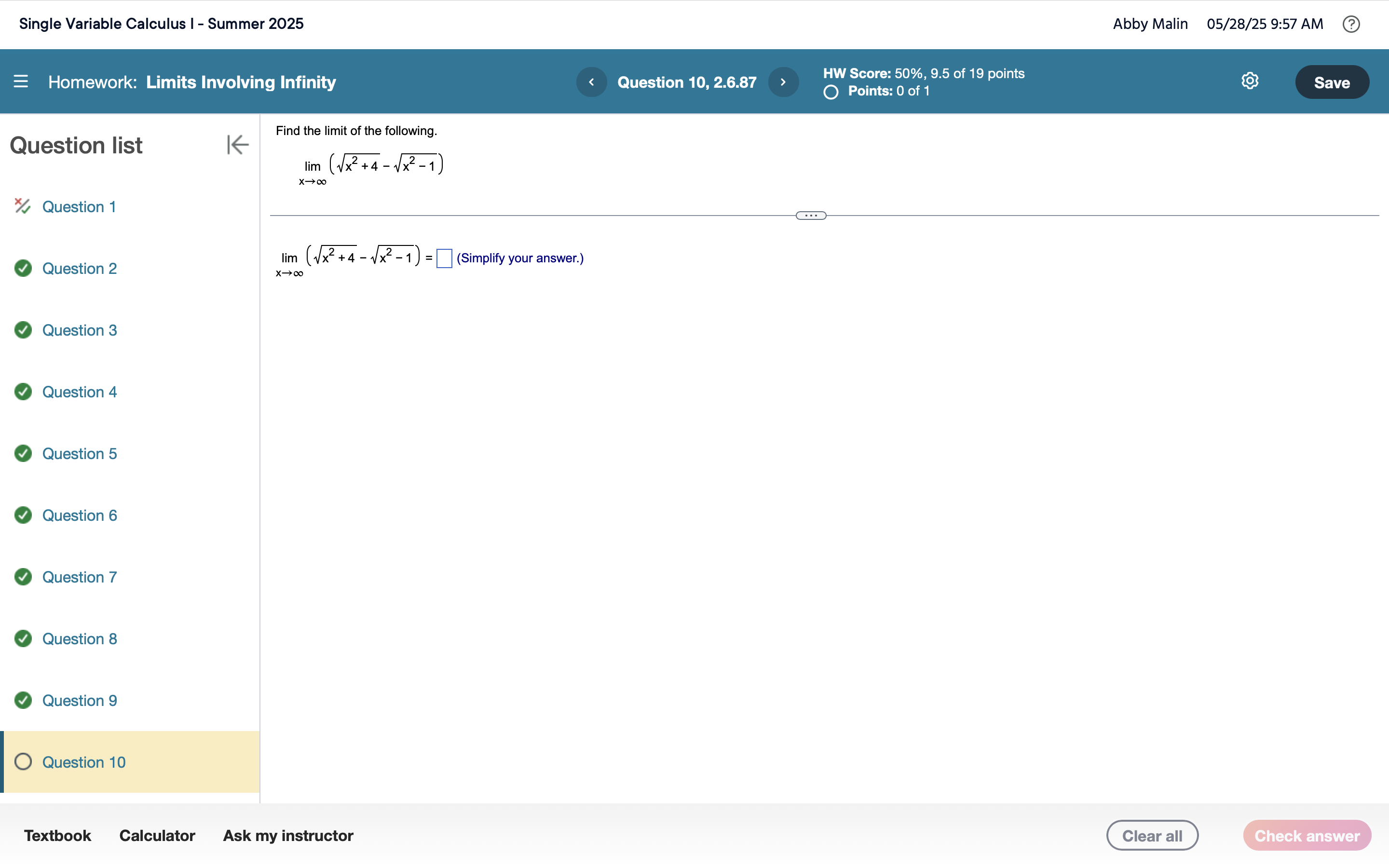 Find the l i m i t o f the following. lim x ( x 2